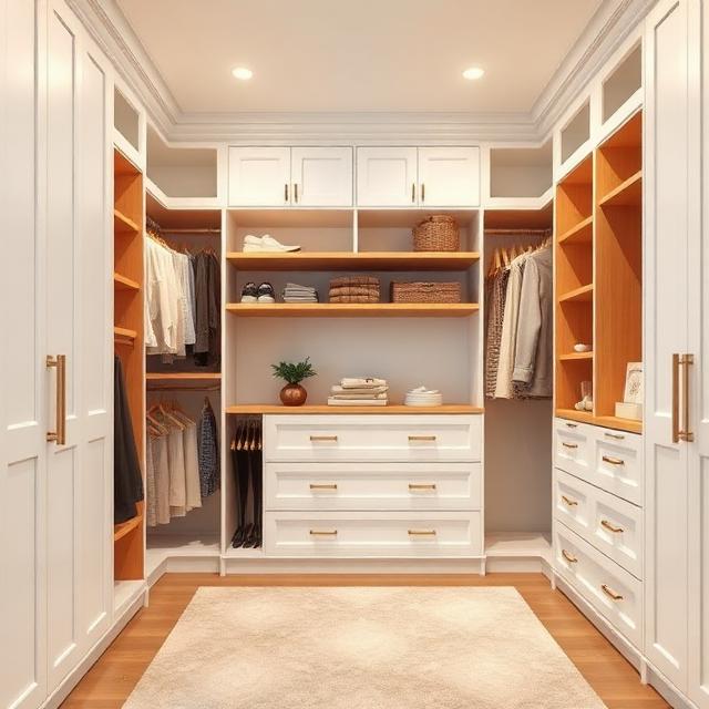 Classic White Closet with Wooden Accents