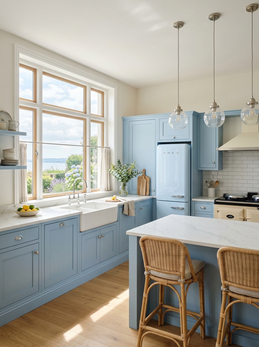 Soft Blue Coastal Retro Kitchen