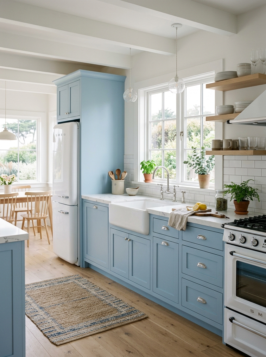 Soft Blue Coastal Retro Kitchen