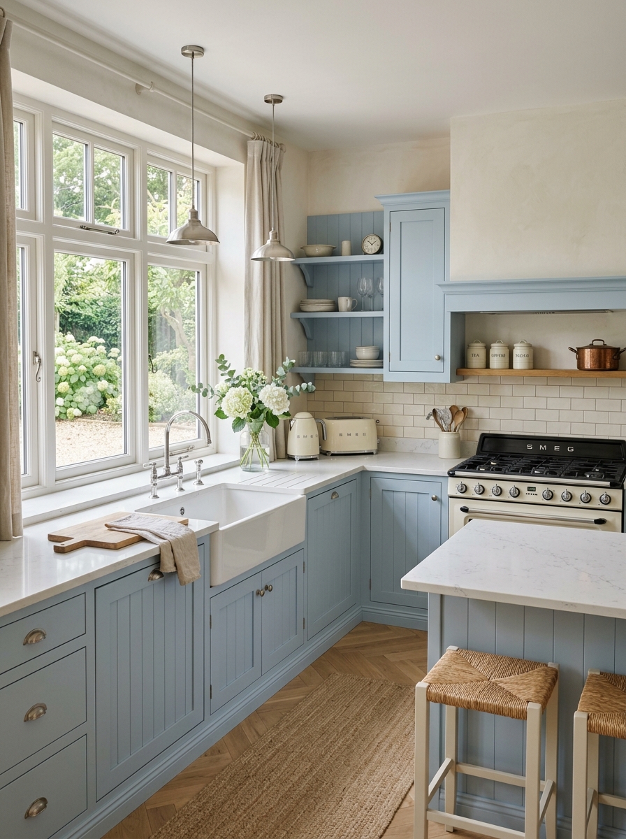 Soft Blue Coastal Retro Kitchen