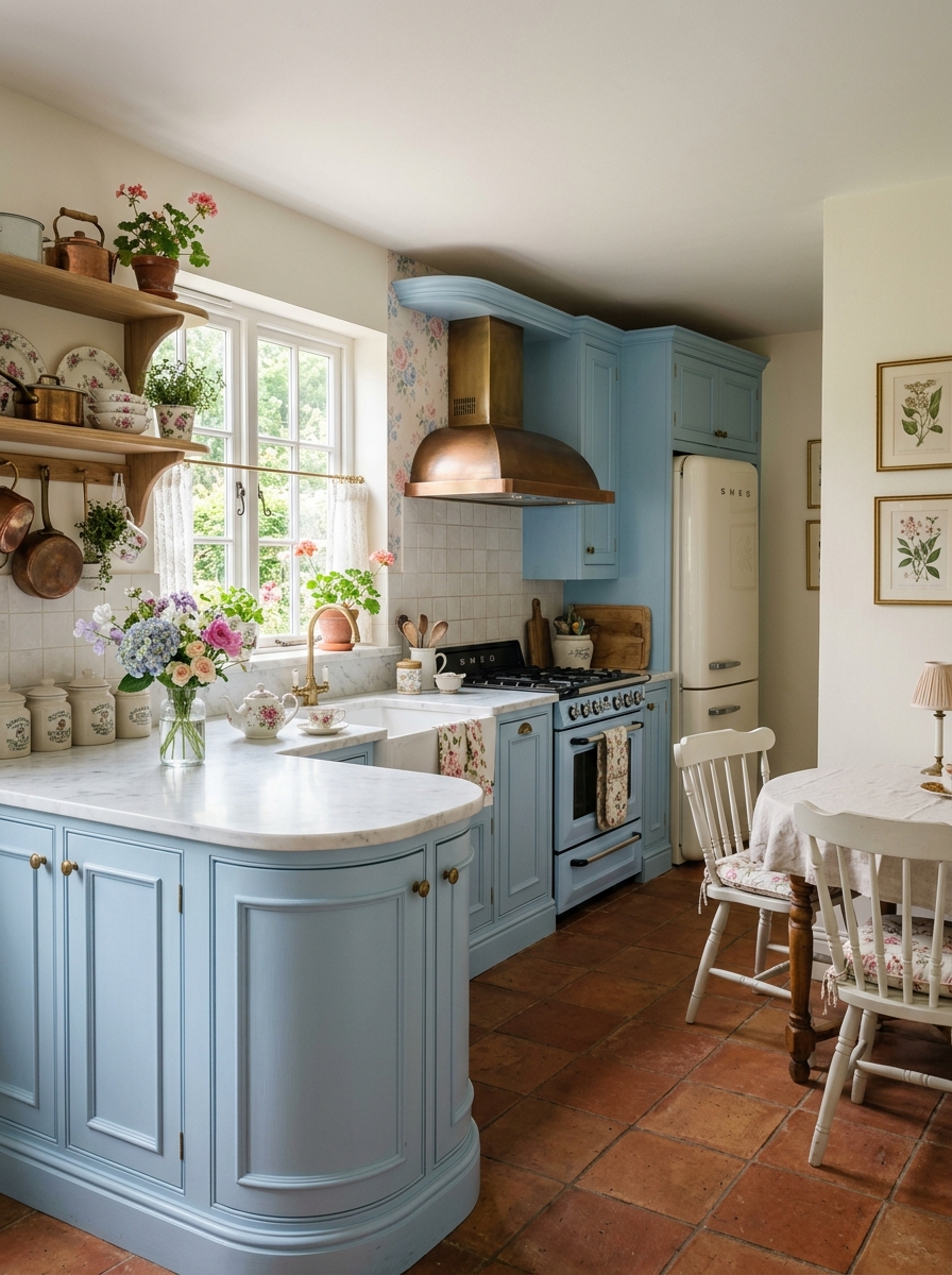 Baby Blue Cabinets with Vintage Feminine Charm