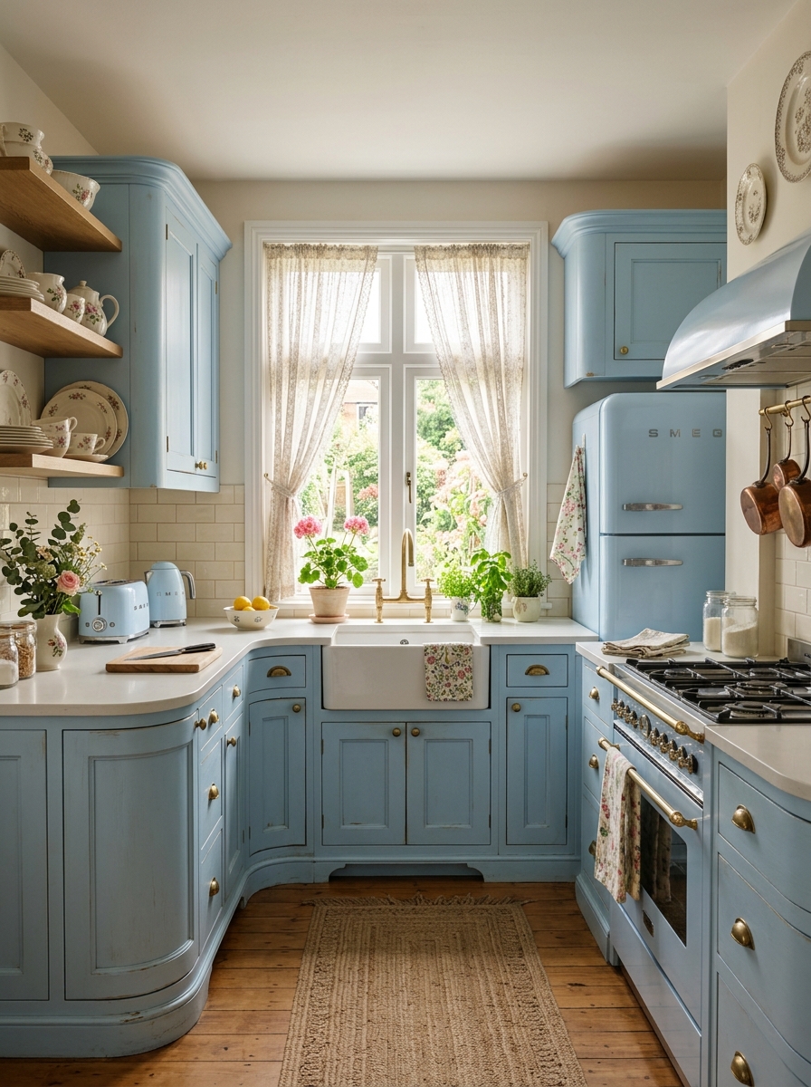 Baby Blue Cabinets with Vintage Feminine Charm