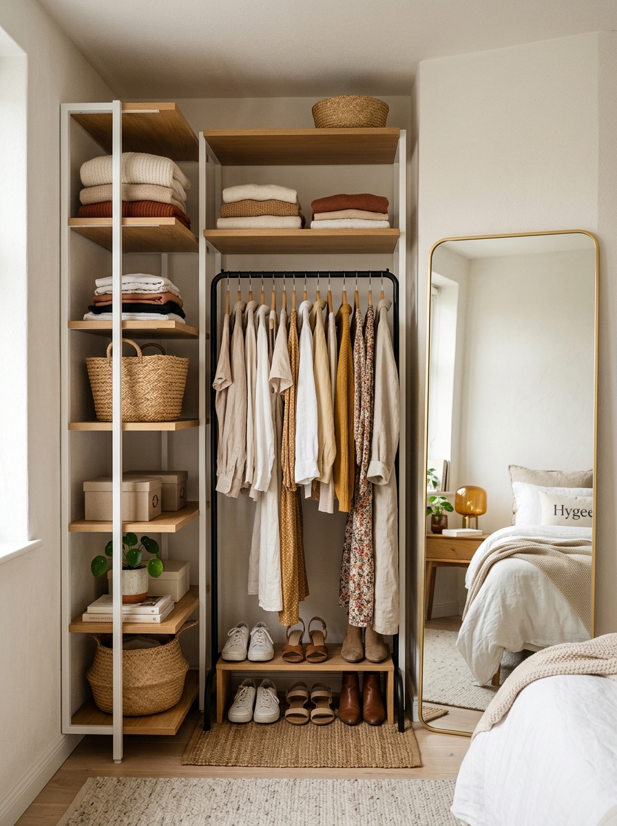 Compact Corner Open Wardrobe for Small Spaces