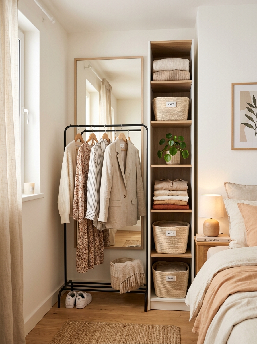 Compact Corner Open Wardrobe for Small Spaces