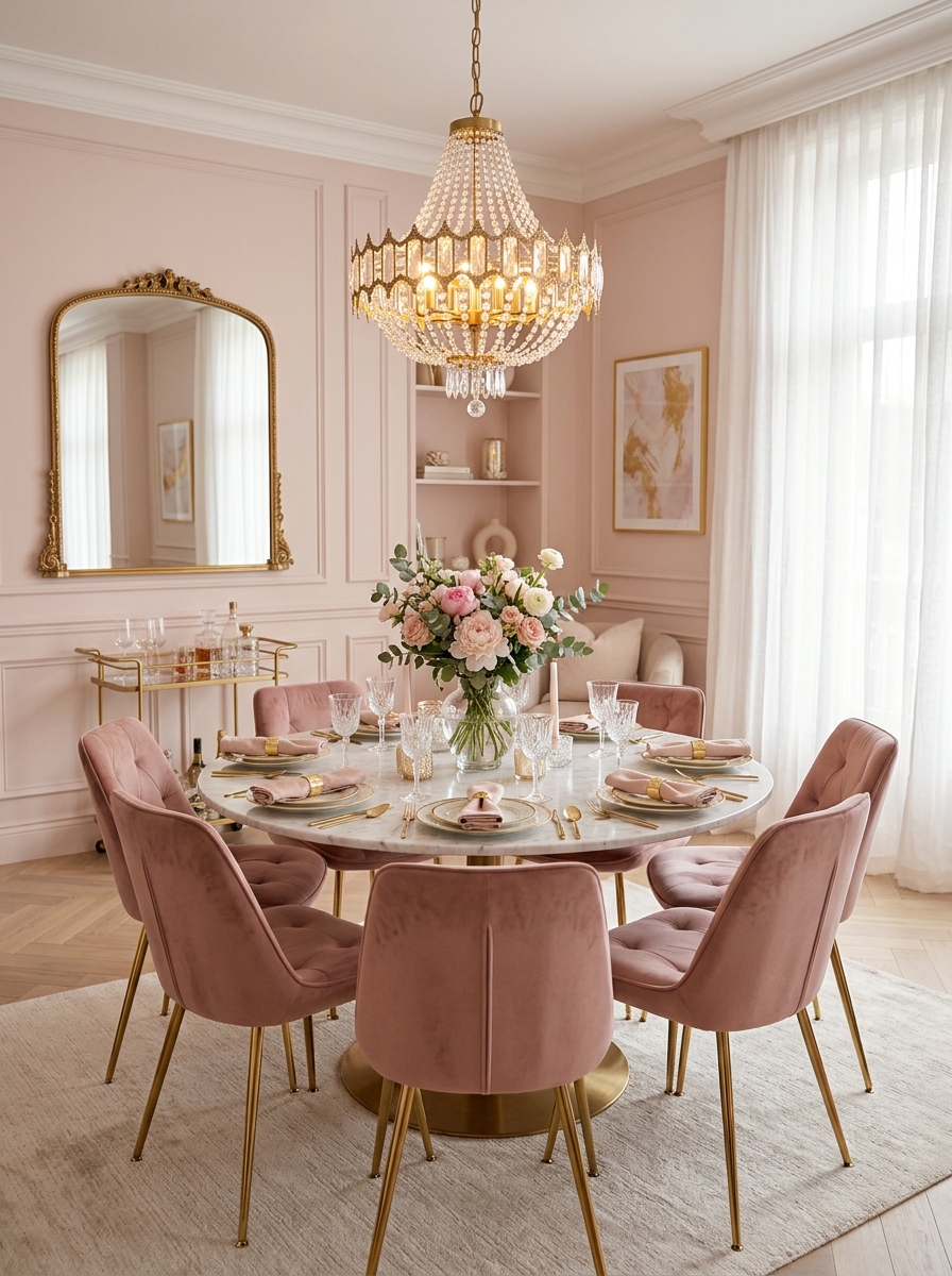 Blush & Gold Elegance Dining Room