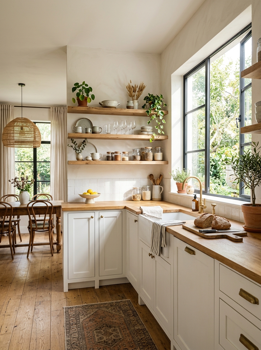 Light and Airy Boho Kitchen with White and Wood