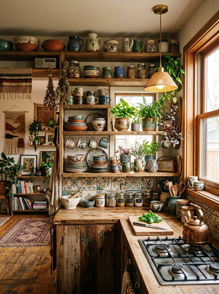 Artistic Boho Kitchen with Handmade Decor