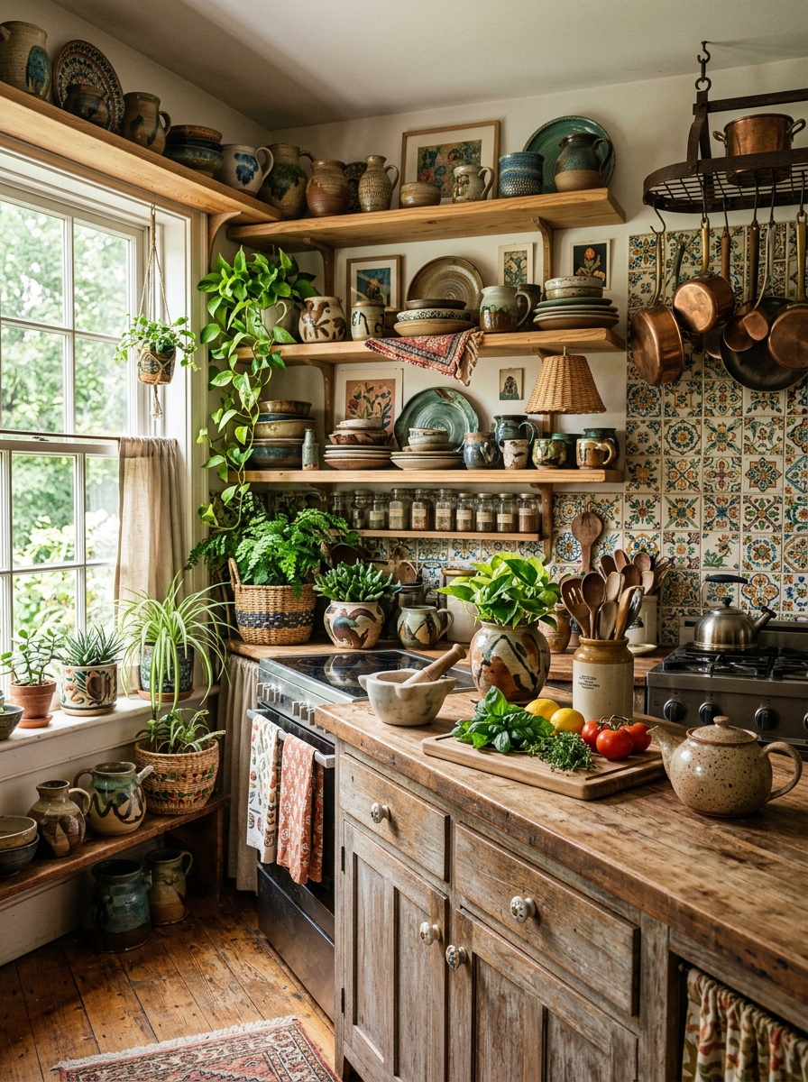 Artistic Boho Kitchen with Handmade Decor