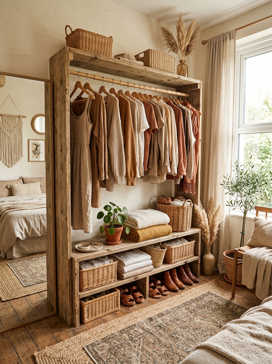 Cozy Boho-Inspired Open Wardrobe