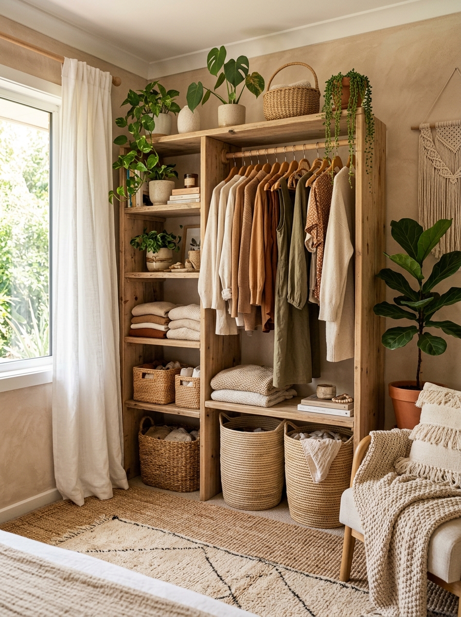 Cozy Boho-Inspired Open Wardrobe