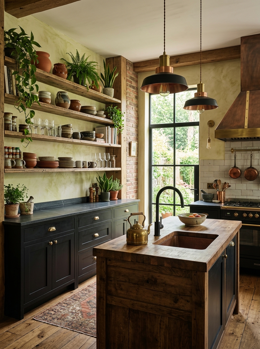 Bohemian Kitchen with Mixed Metals and Natural Elements
