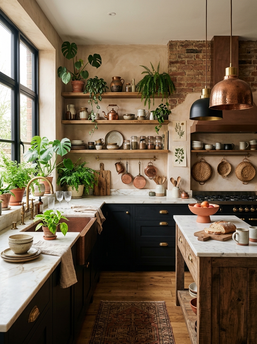 Bohemian Kitchen with Mixed Metals and Natural Elements