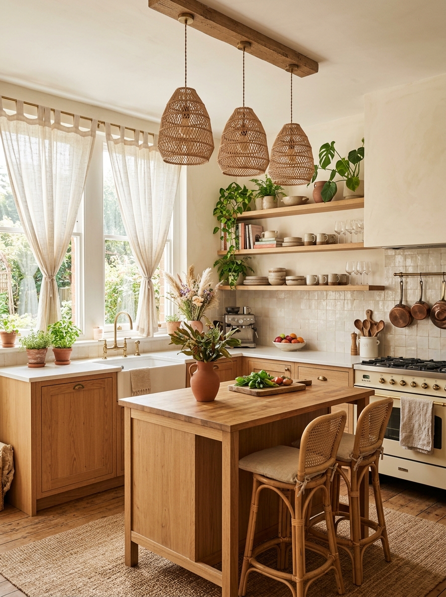 Soft Boho Eclectic Kitchen with Feminine Layers