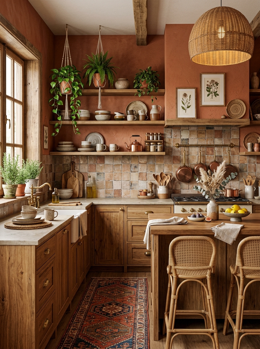 Earthy Luxe Kitchen with Terracotta & Layered Textiles