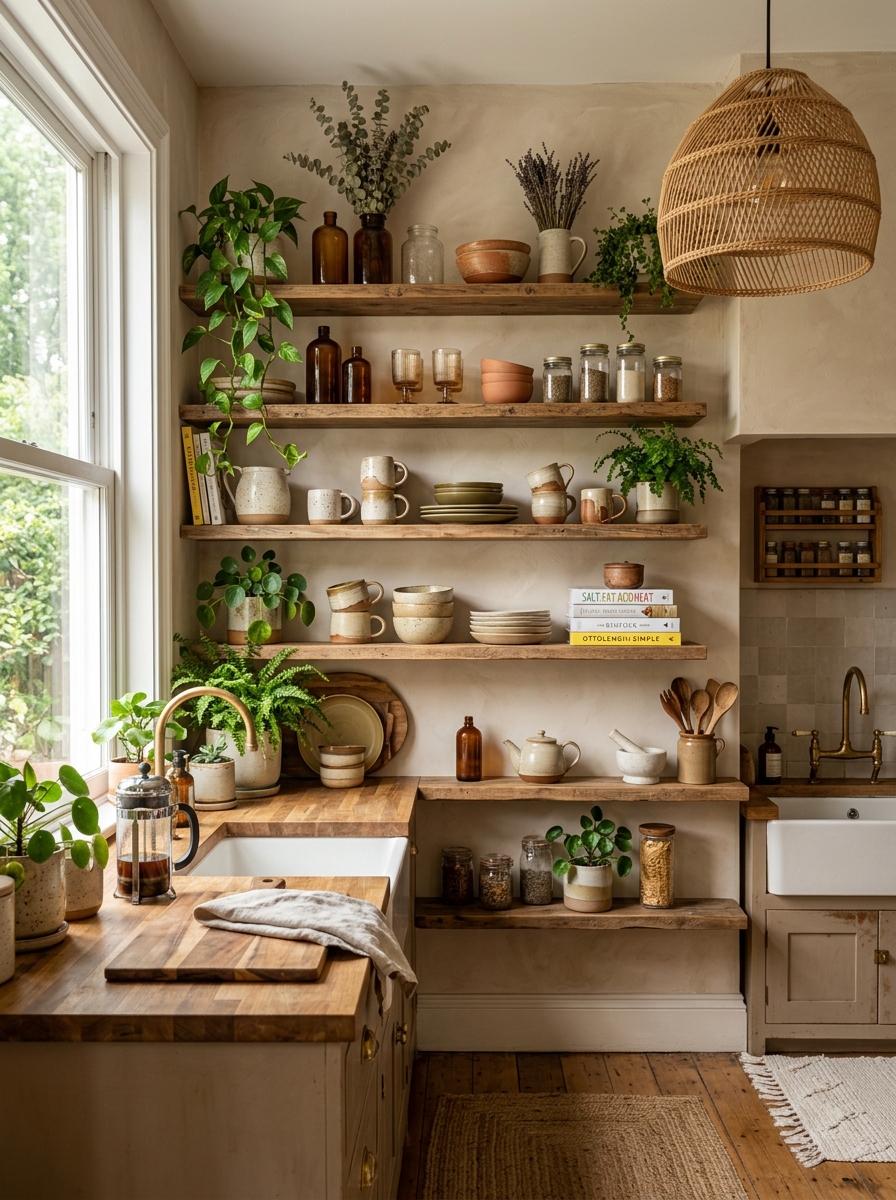 Open Shelf Boho Kitchen with Curated Styling