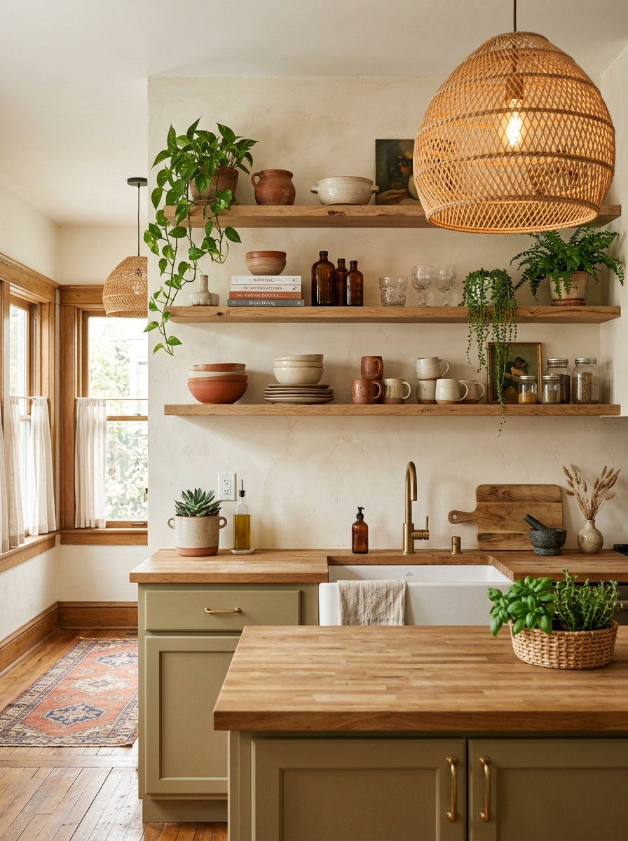 Open Shelf Boho Kitchen with Curated Styling