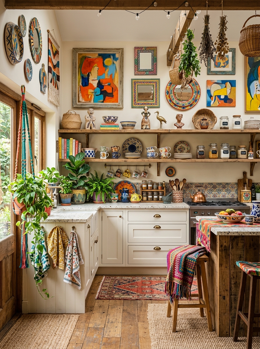 Artistic Boho Kitchen with Statement Decor & Bold Personality