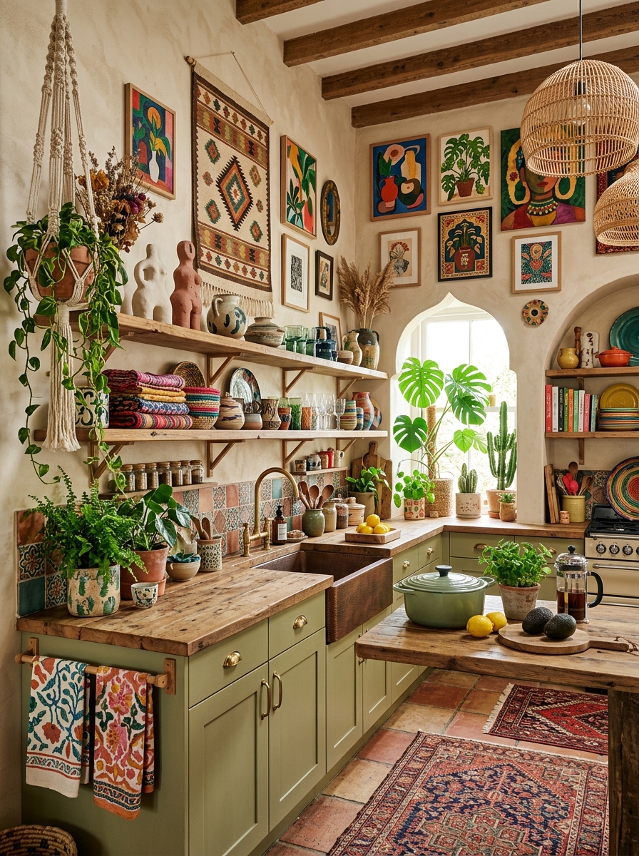 Artistic Boho Kitchen with Statement Decor & Bold Personality