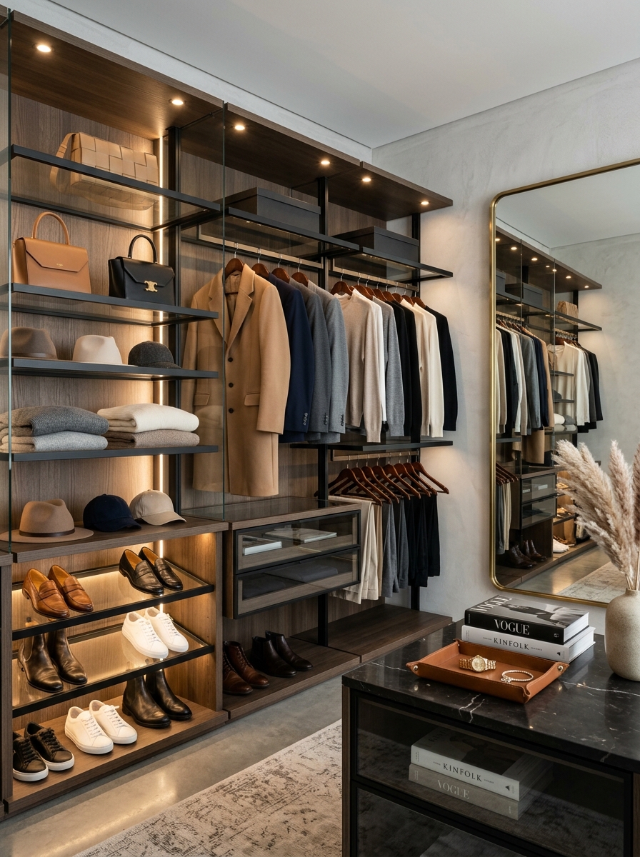 Boutique-Inspired Open Closet With Display Lighting
