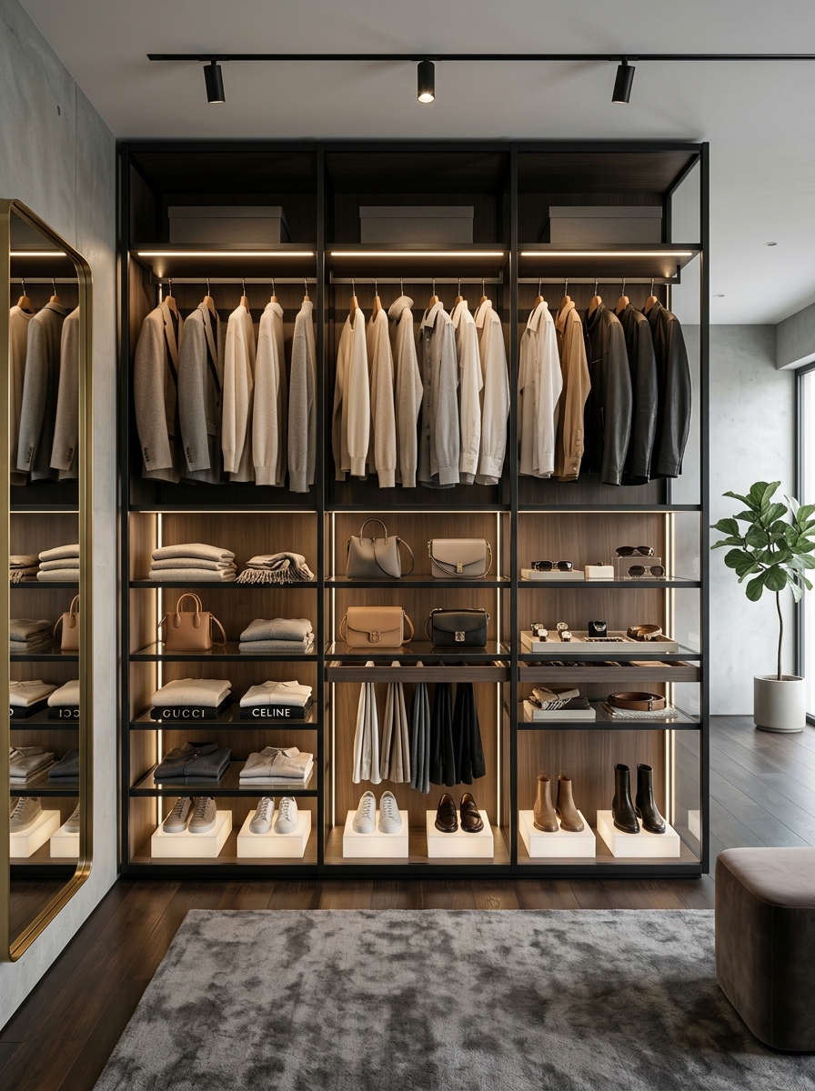 Boutique-Inspired Open Closet With Display Lighting