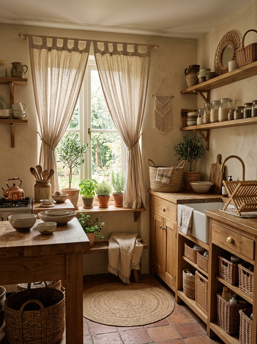 Relaxed Boho Kitchen with Layered Natural Textures