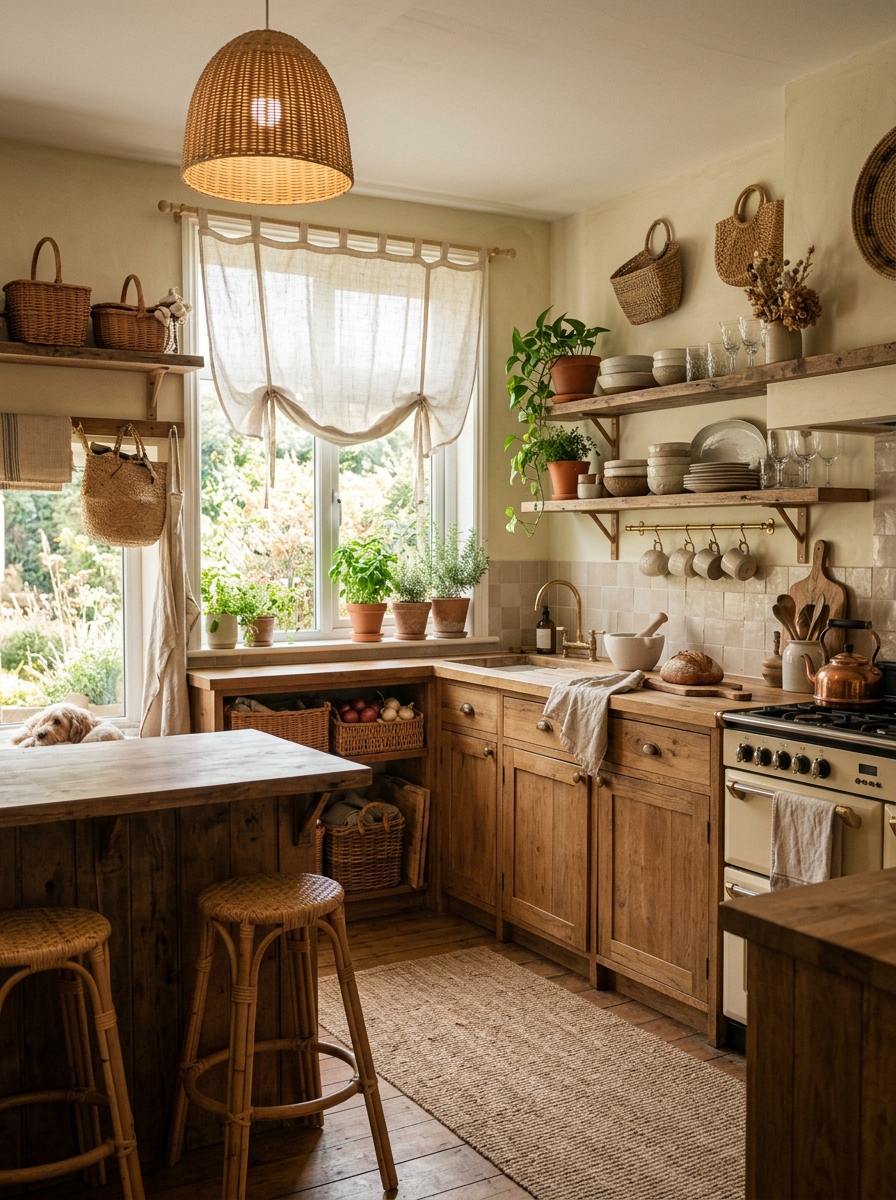 Relaxed Boho Kitchen with Layered Natural Textures