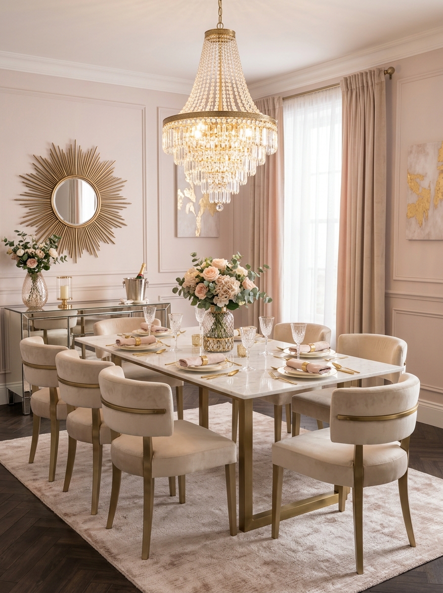 Soft Glam Feminine Dining Room
