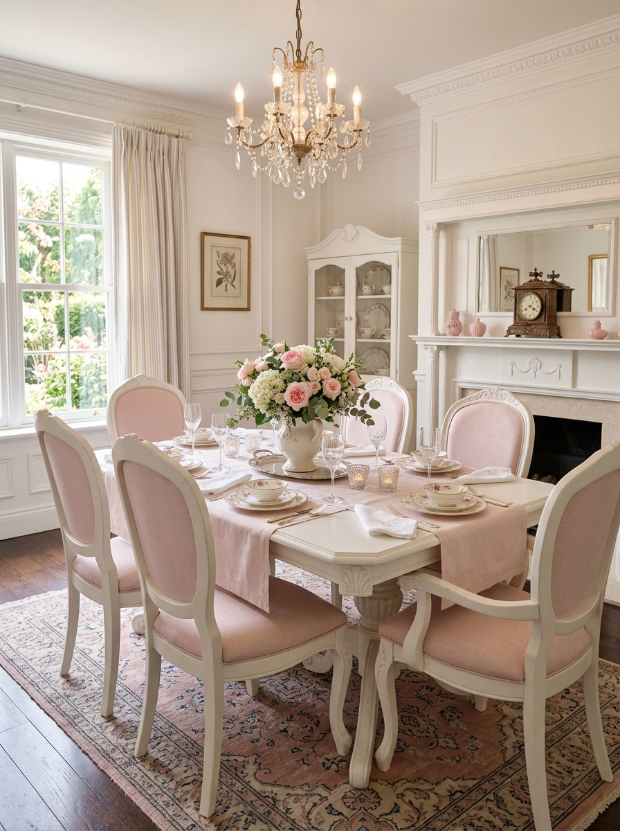 Classic White Dining with Subtle Pink Layering