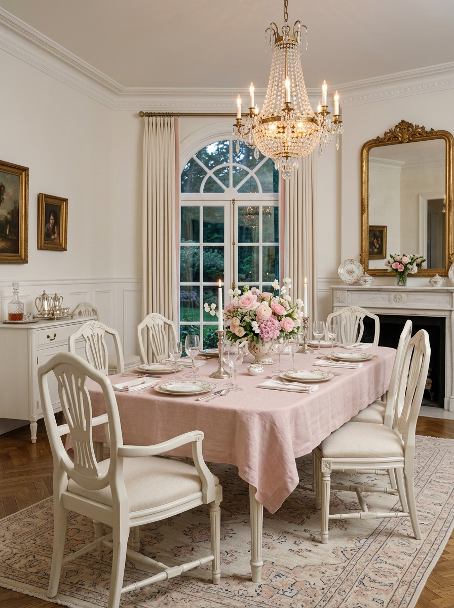 Classic White Dining with Subtle Pink Layering