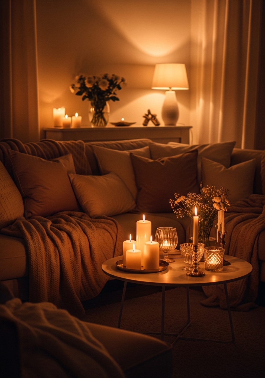 Romantic Candlelit Cozy Living Room
