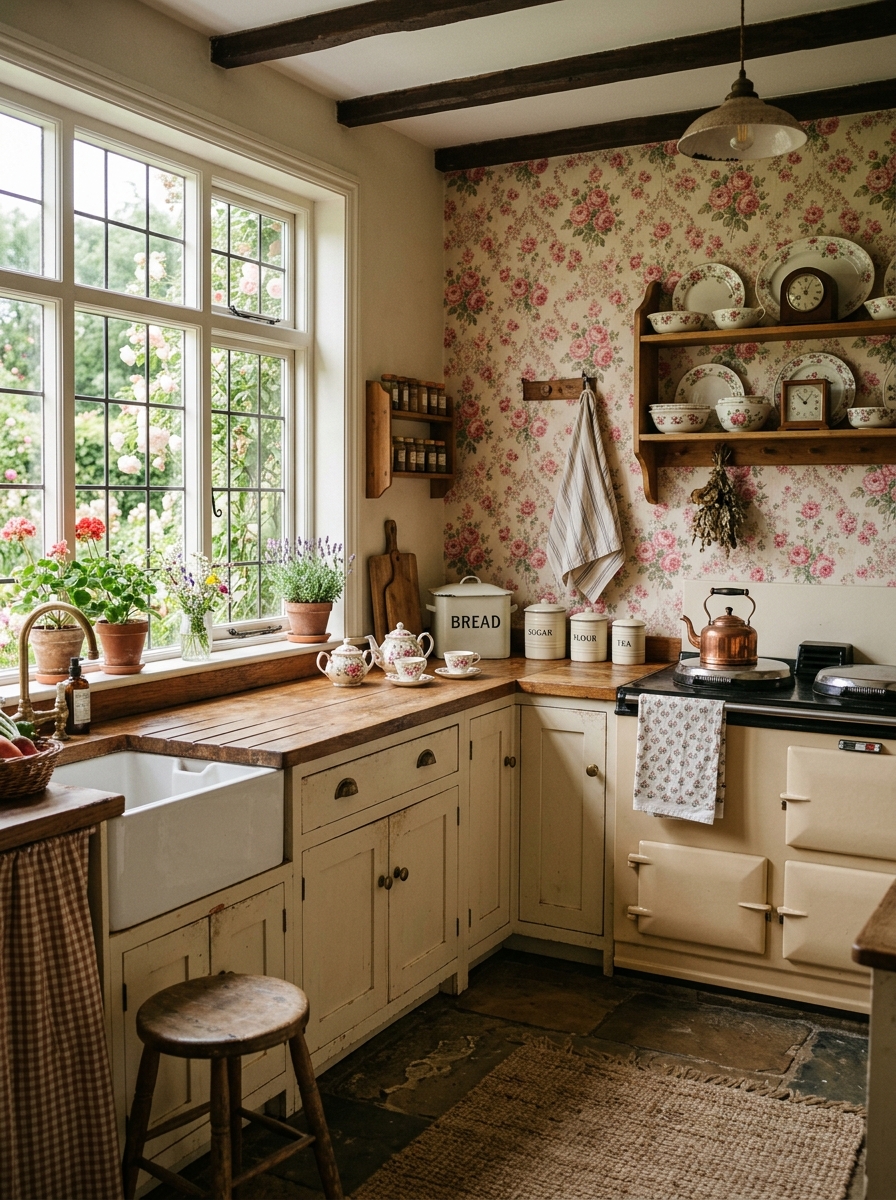 Vintage Floral Retro Cottage Kitchen