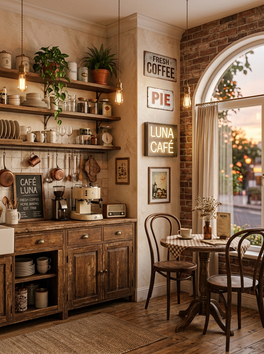 Warm Wood and Retro Café Style Kitchen