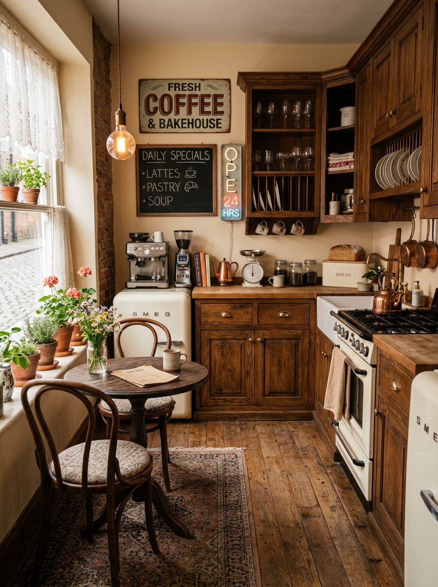 Warm Wood and Retro Café Style Kitchen