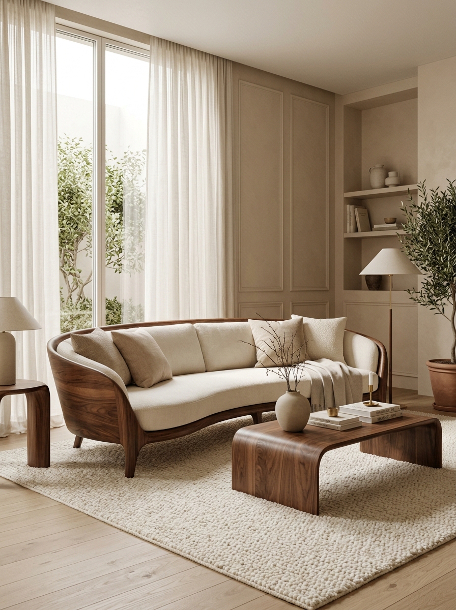 Warm Neutral Haven with Sculptural Elegance