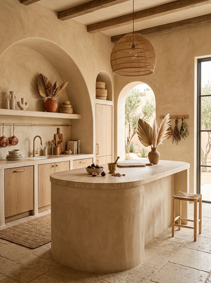 Desert-Inspired Boho Kitchen with Warm Sands & Sculptural Decor