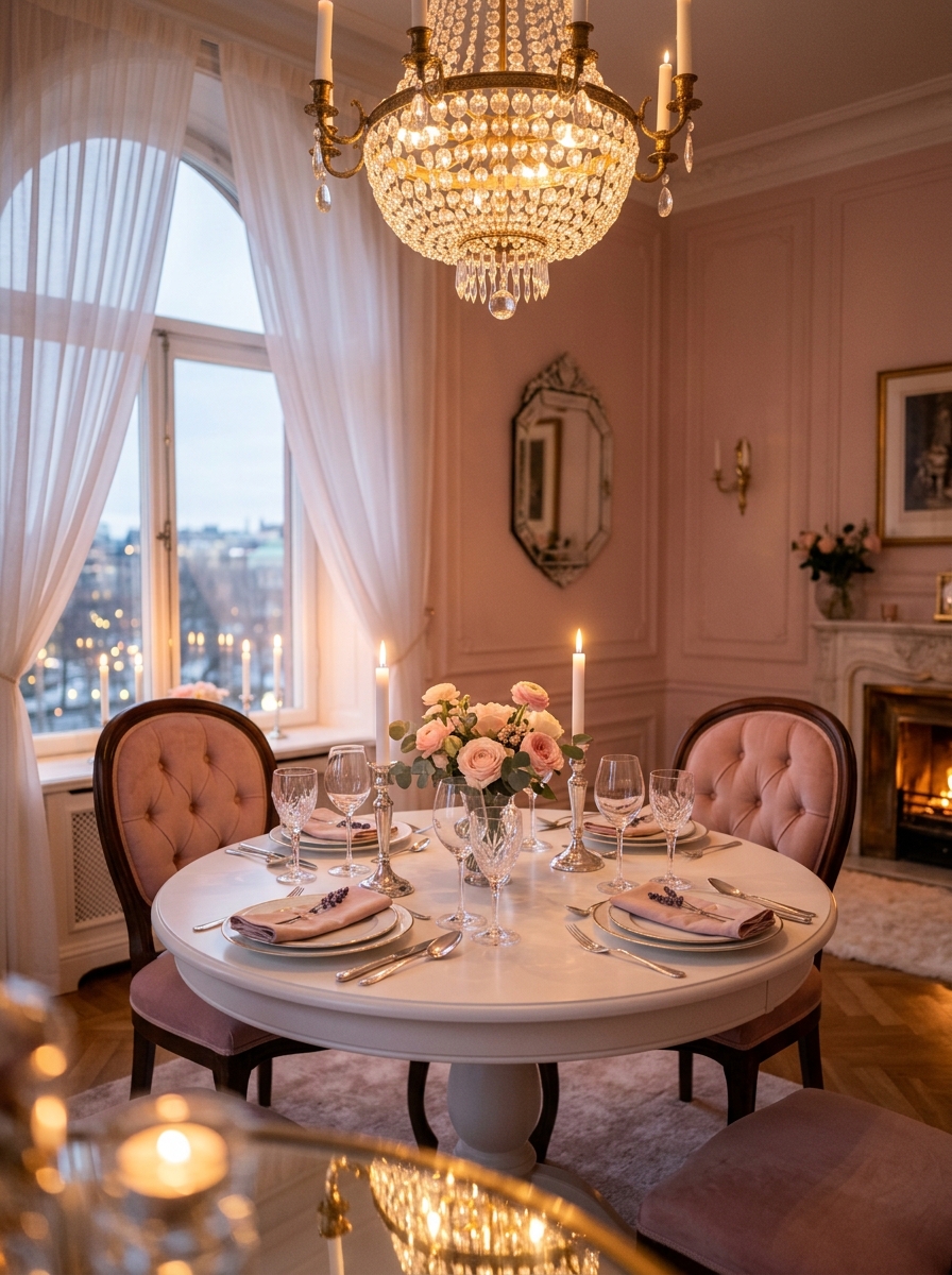 Elegant Candlelit Dining with Soft Drapery