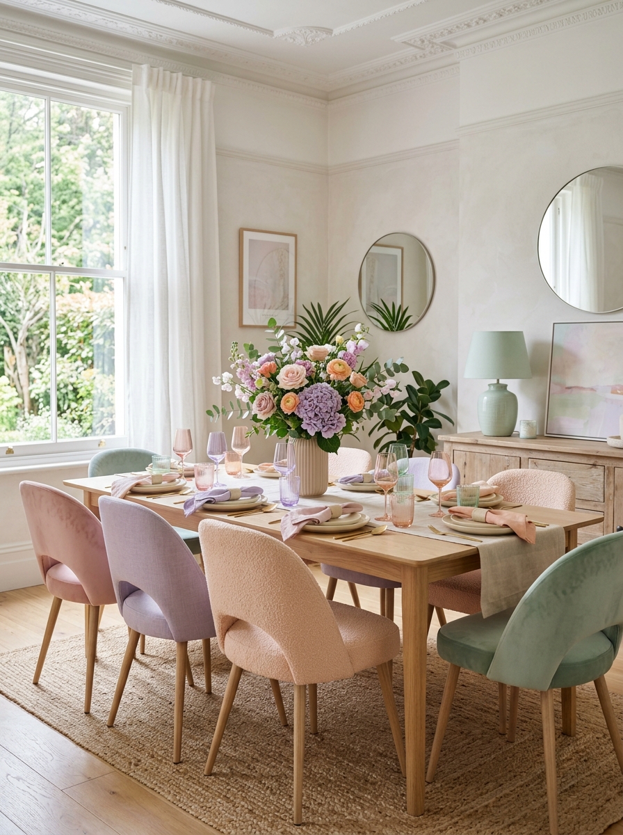 Pastel Layered Dining Room Charm