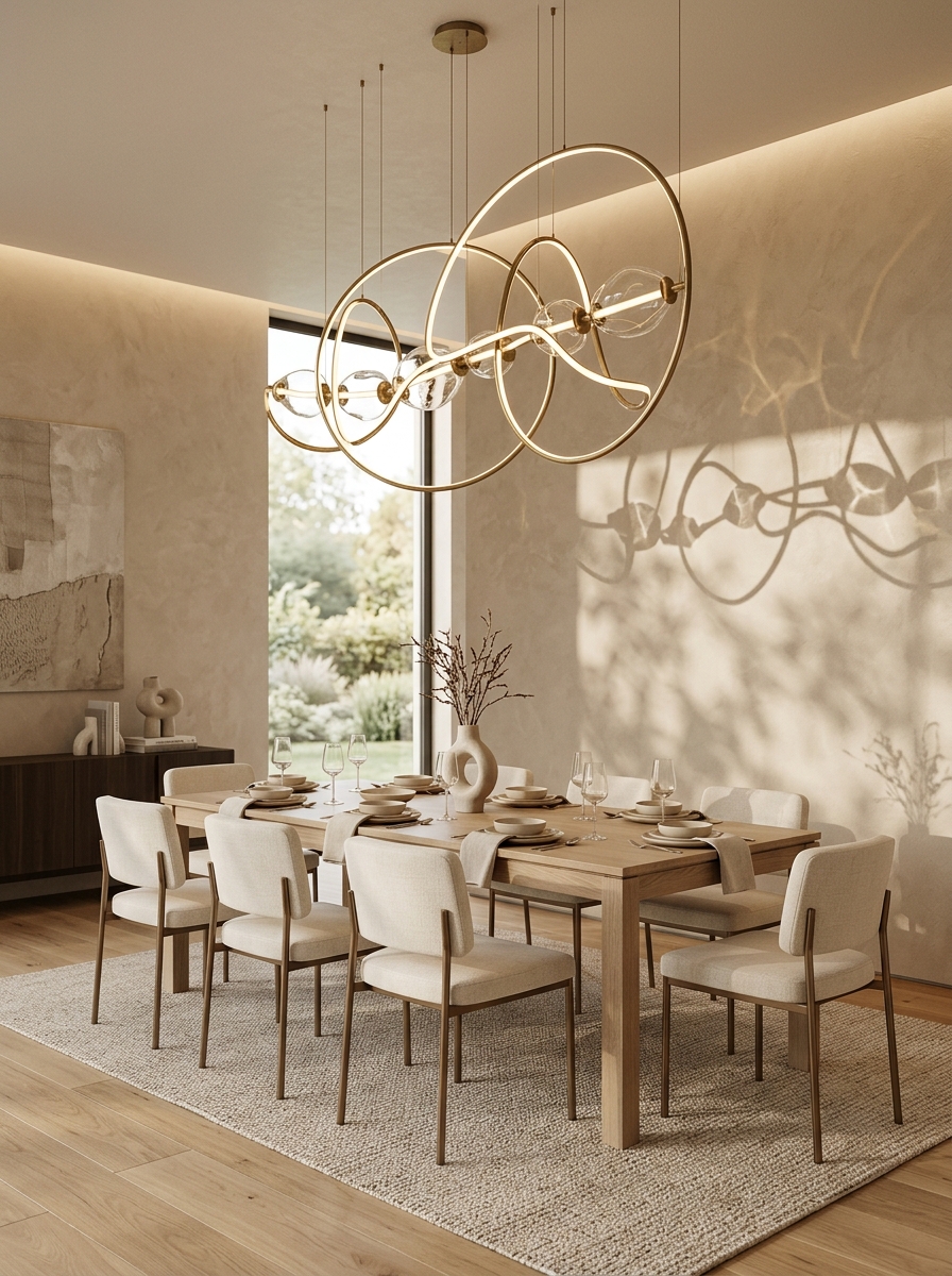 Sculptural Statement Lighting Dining Room