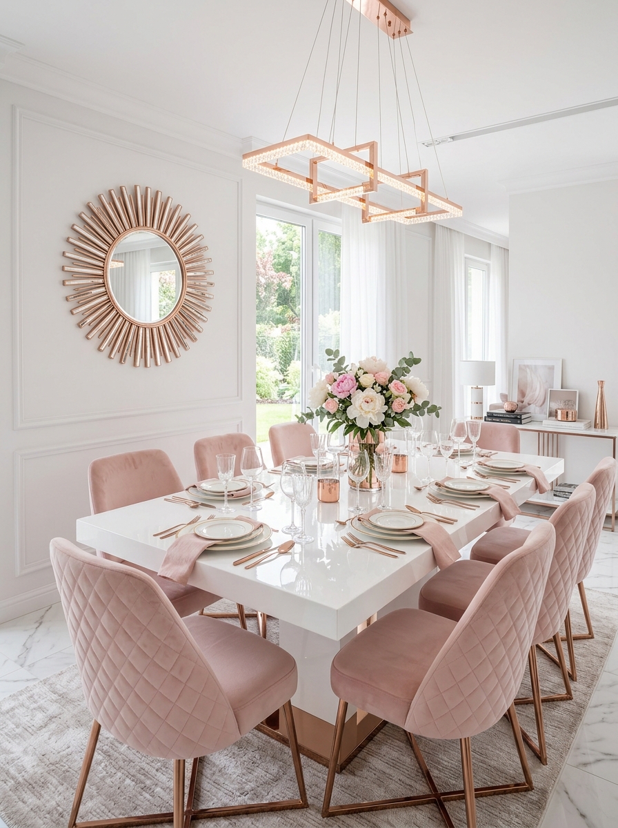Modern Glam Dining with Rose Gold Accents