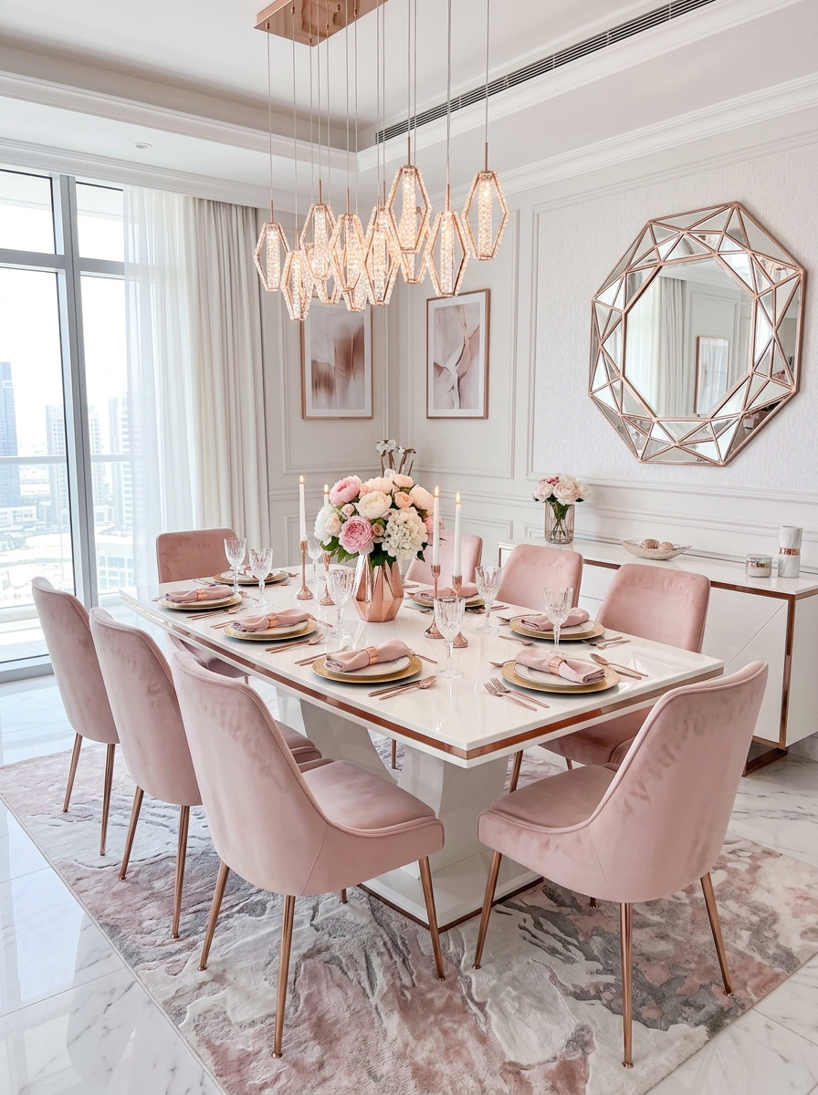 Modern Glam Dining with Rose Gold Accents