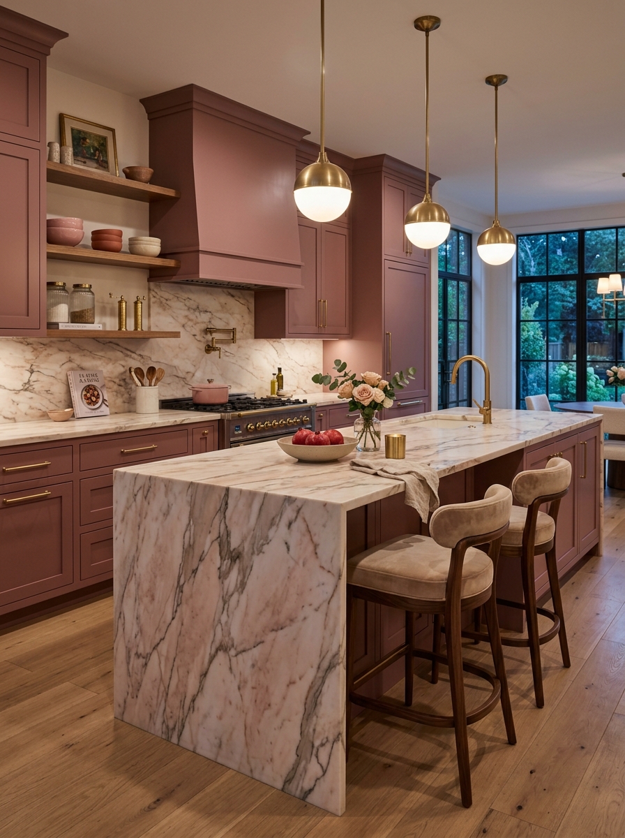 Dusty Rose Kitchen with Marble Elegance