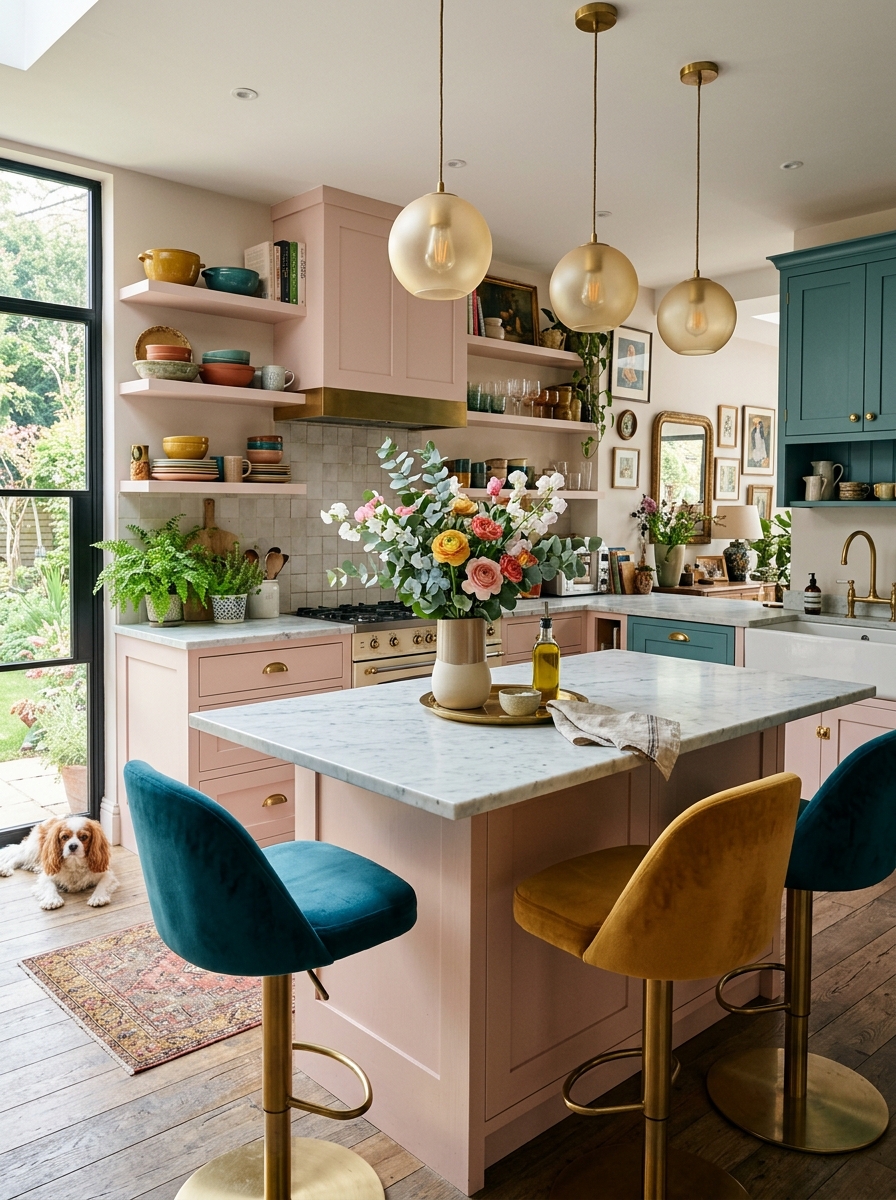 Pastel Cabinetry with Bold Accents