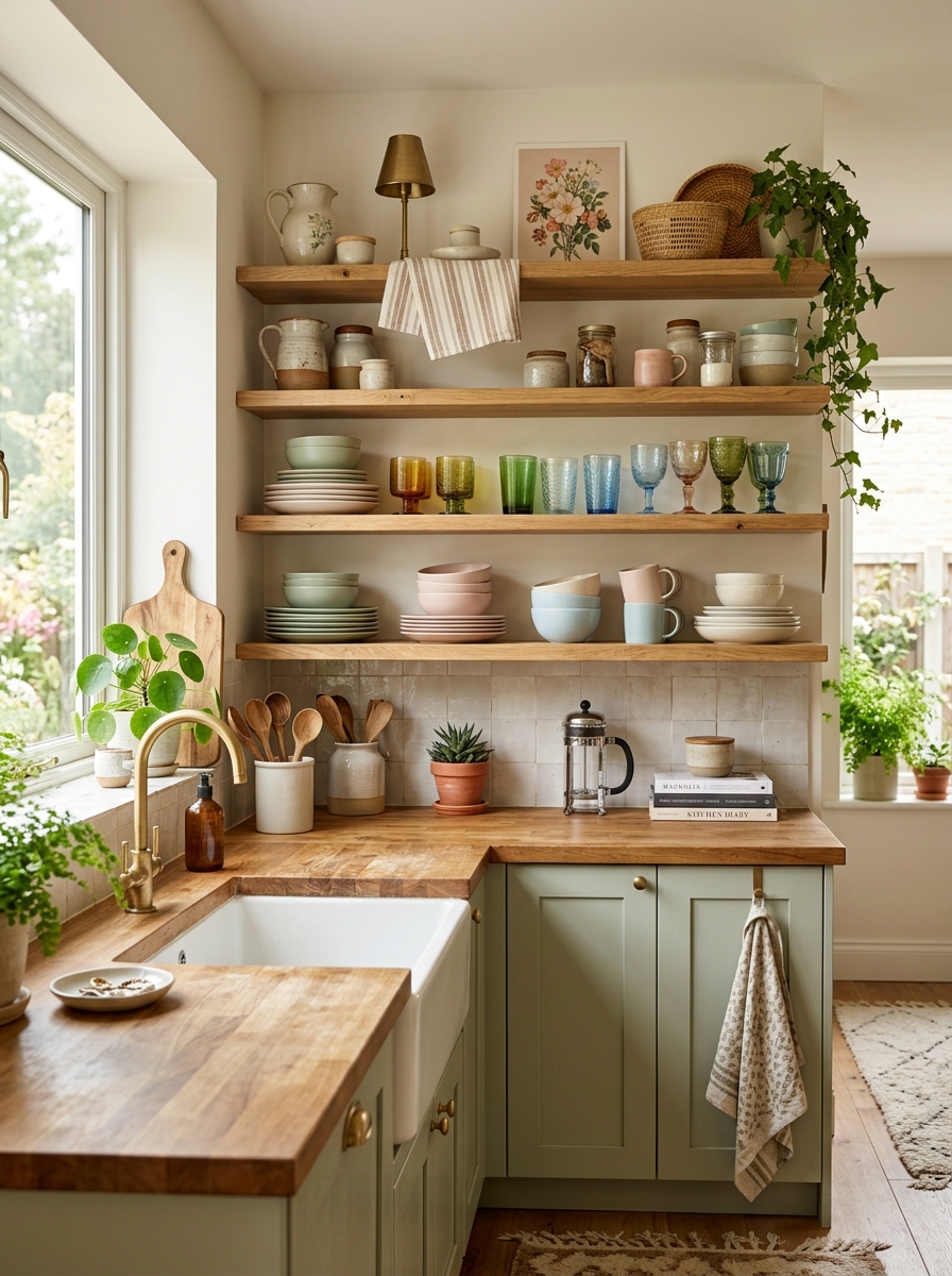 Open Shelving with Curated Colorful Decor