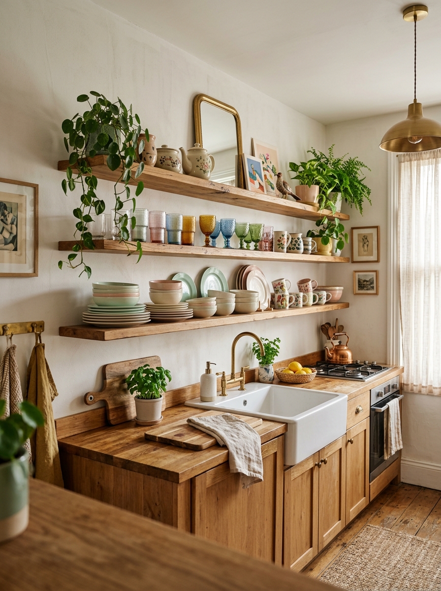Open Shelving with Curated Colorful Decor