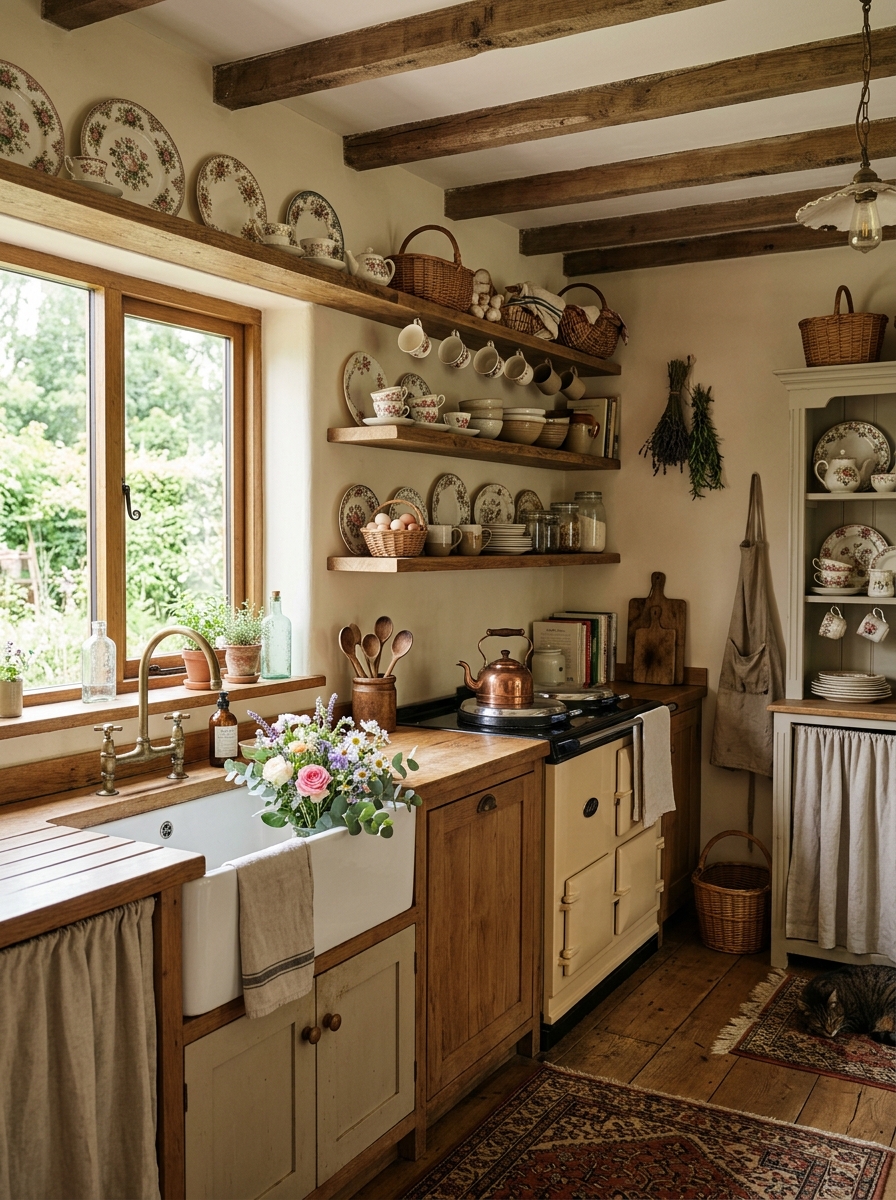 Rustic Farmhouse Kitchen with Feminine Floral Styling