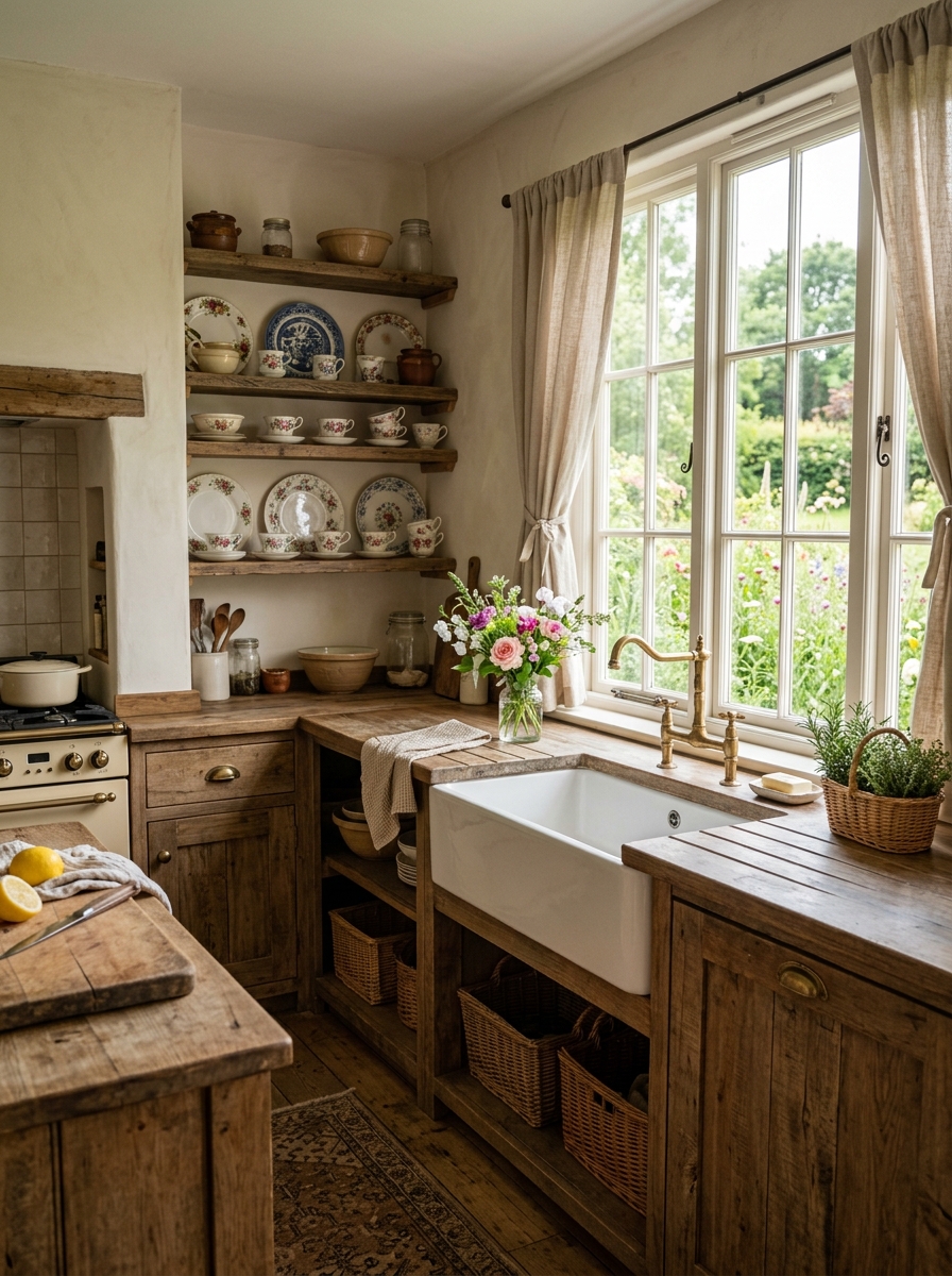 Rustic Farmhouse Kitchen with Feminine Floral Styling