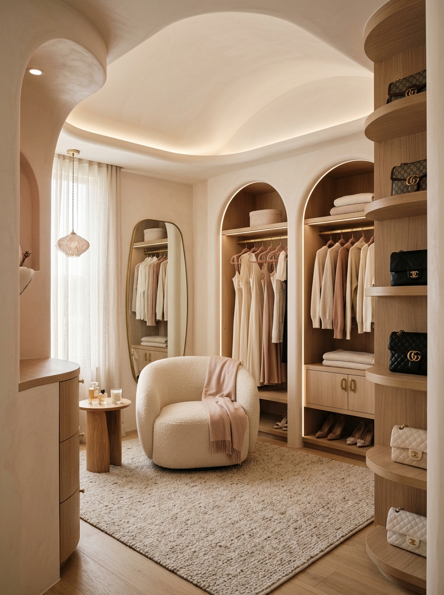 Soft Feminine Closet with Curved Design Elements
