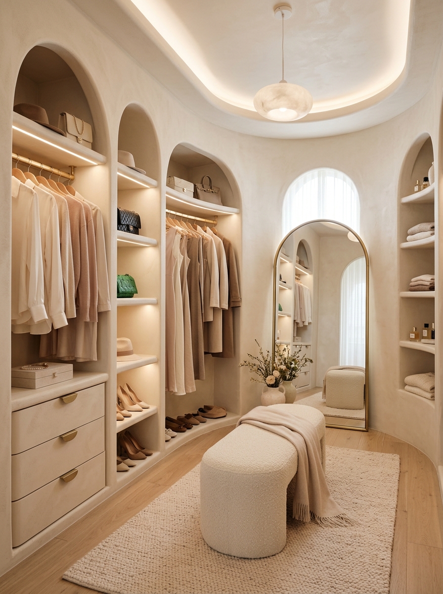 Soft Feminine Closet with Curved Design Elements
