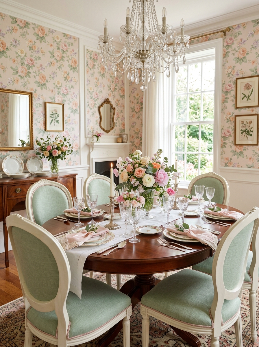 Floral-Inspired Feminine Dining Room