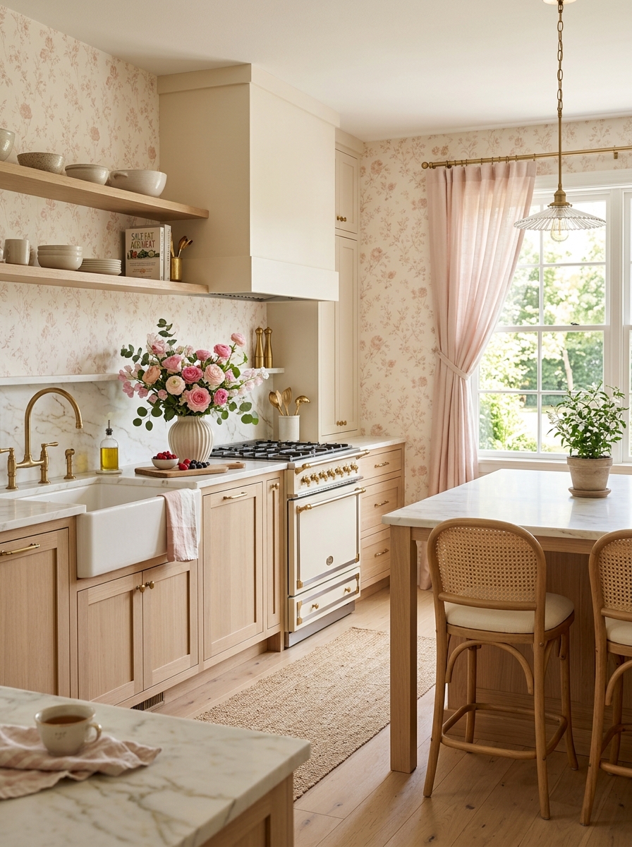 Floral-Inspired Kitchen with Soft Color Layers